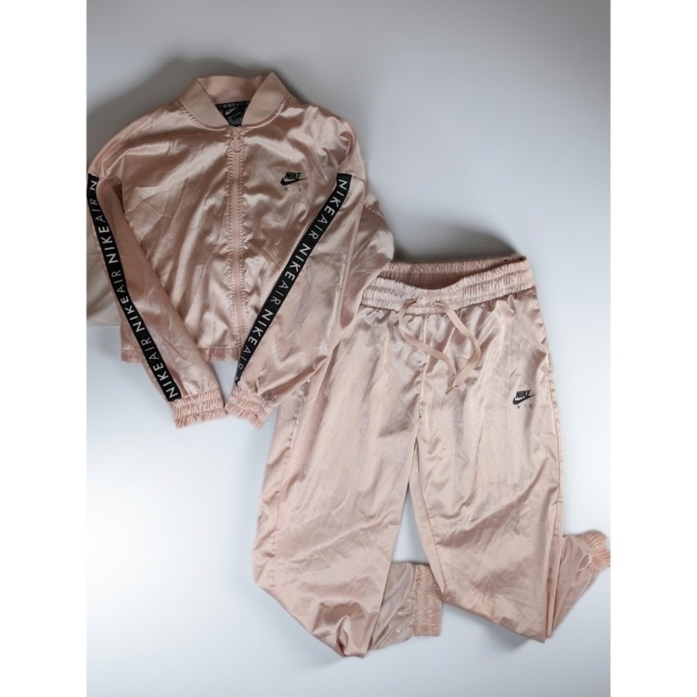 Nike Air Tracksuit Women's Large Pink Satin Cropped Jacket L Pants XL Jogger Set